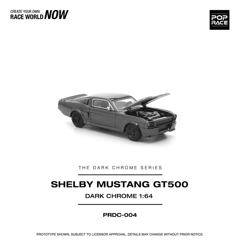PRDC004 POP RACE 1:64 FORD SHELBY MUSTANG GT500 DARK CHROME