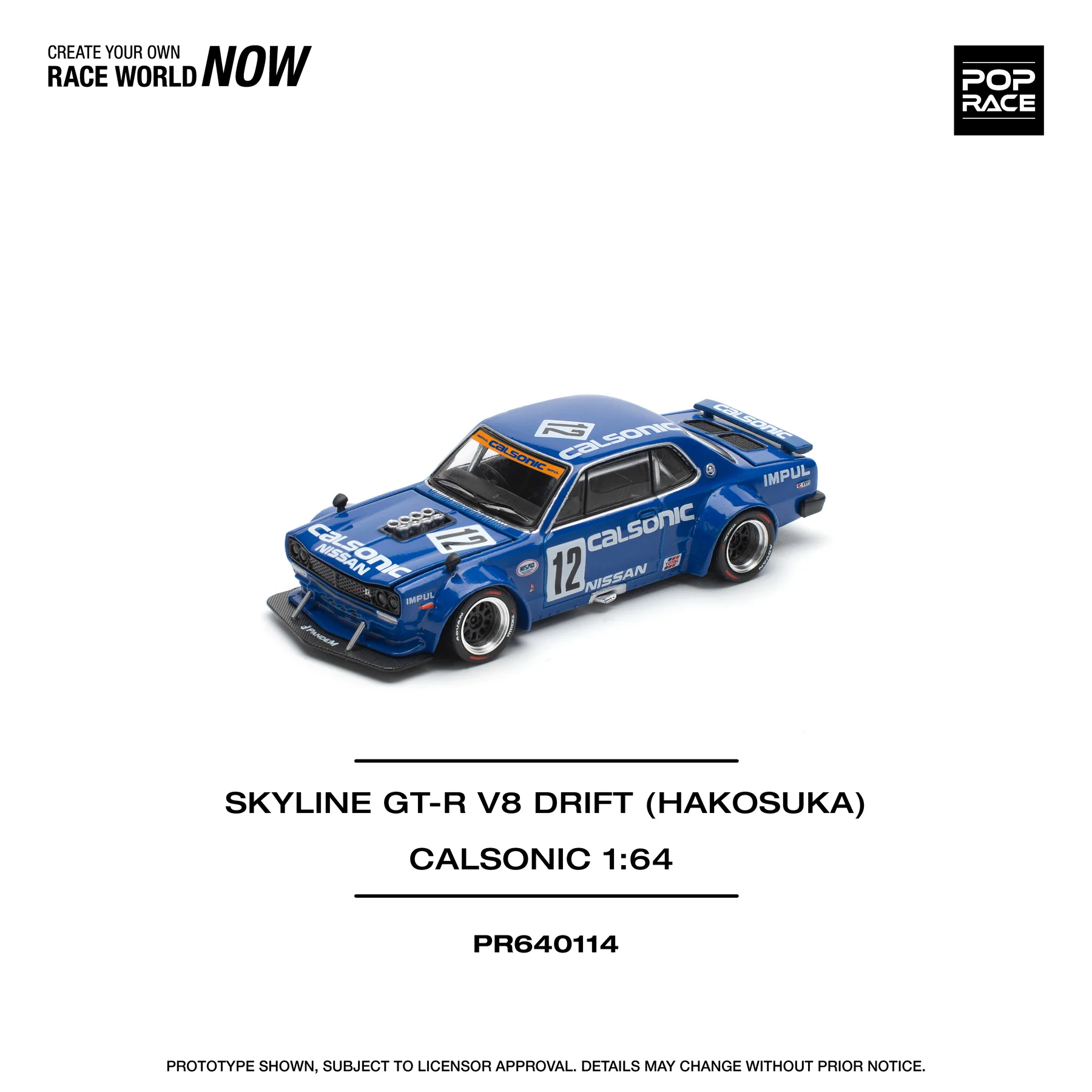 PR640114 POPRACE 1:64 SKYLINE GT-R V8 DRIFT (HAKOSUKA) - CALSONIC
