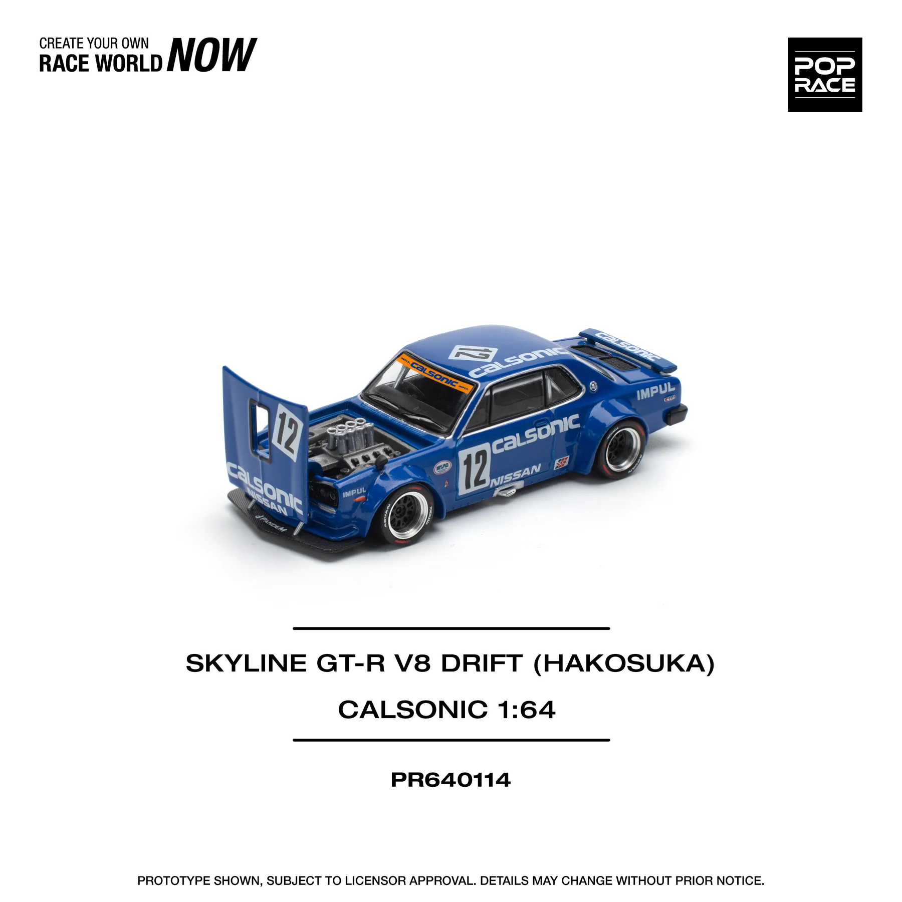 PR640114 POPRACE 1:64 SKYLINE GT-R V8 DRIFT (HAKOSUKA) - CALSONIC - Image 2