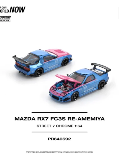 PR640592 POPRACE 1:64 MAZDA RX7 (FC3S) RE-AMEMIYA STREET7 CHROME - PINK/BLUE