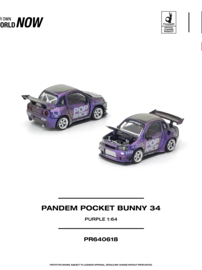 PR640618 POPRACE 1:64 PANDEM POCKET BUNNY NISSAN SKYLINE GT-R (R34) PURPLE