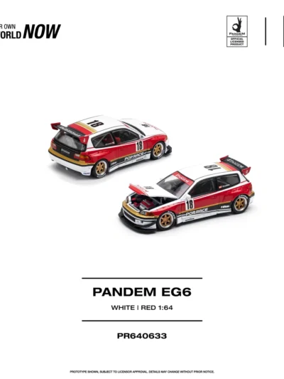 PR640633 POPRACE 1:64 PANDEM HONDA CIVIC EG6 WHITE/RED